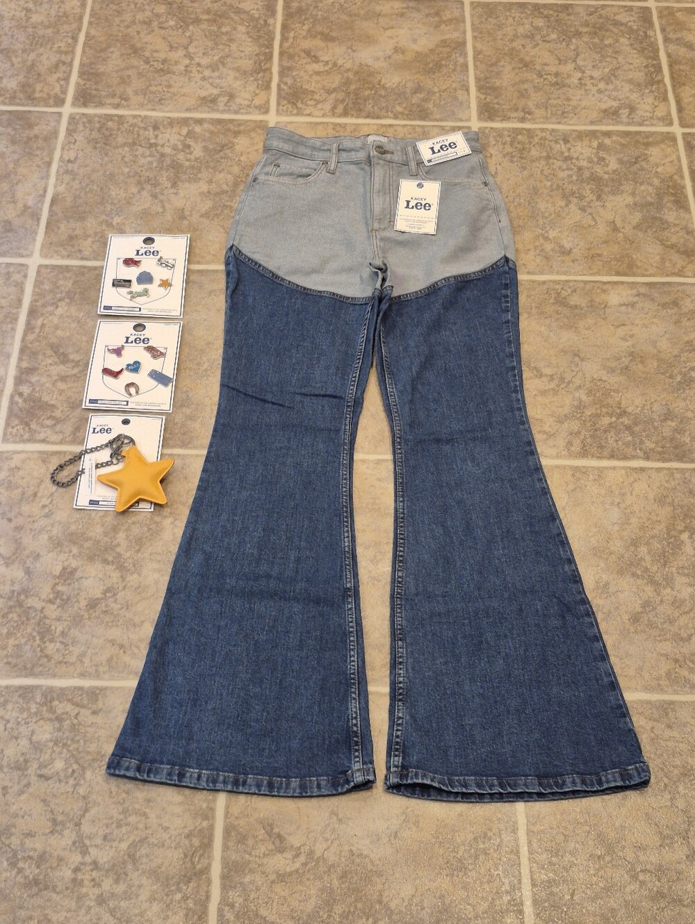 NWT Lot Of 4 Kasey Musgrave Lee Flare Jeans, 2 Packs Of Pins, Keychain